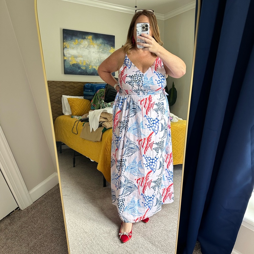 Fish Maxi Dress in Red and Blue